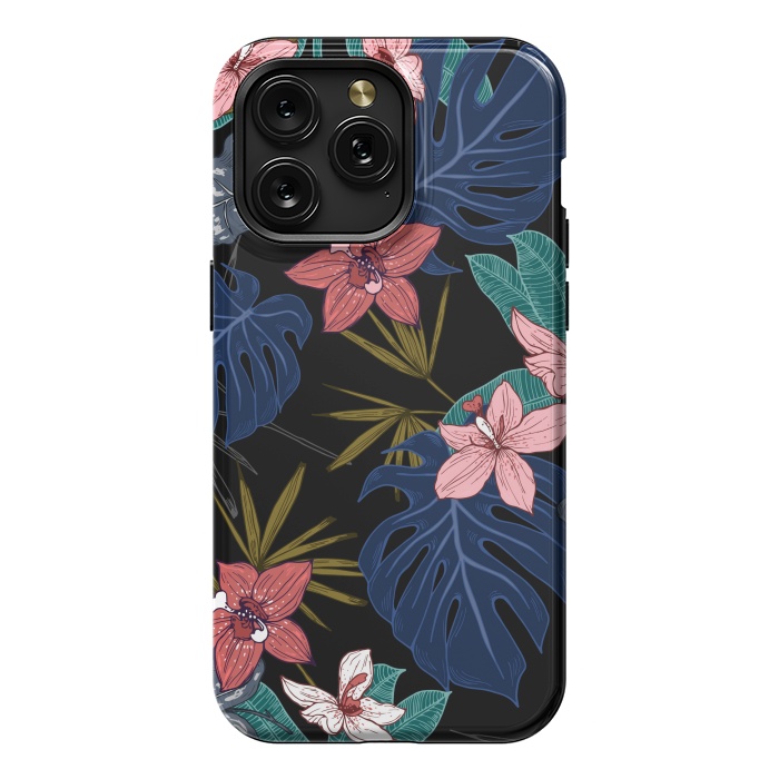 iPhone 15 Pro Max StrongFit Tropical Plants, Flowers and Leaves Seamless Pattern 12 by ArtsCase