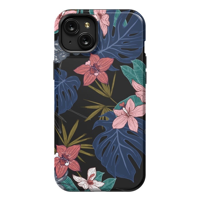 iPhone 15 Plus StrongFit Tropical Plants, Flowers and Leaves Seamless Pattern 12 by ArtsCase