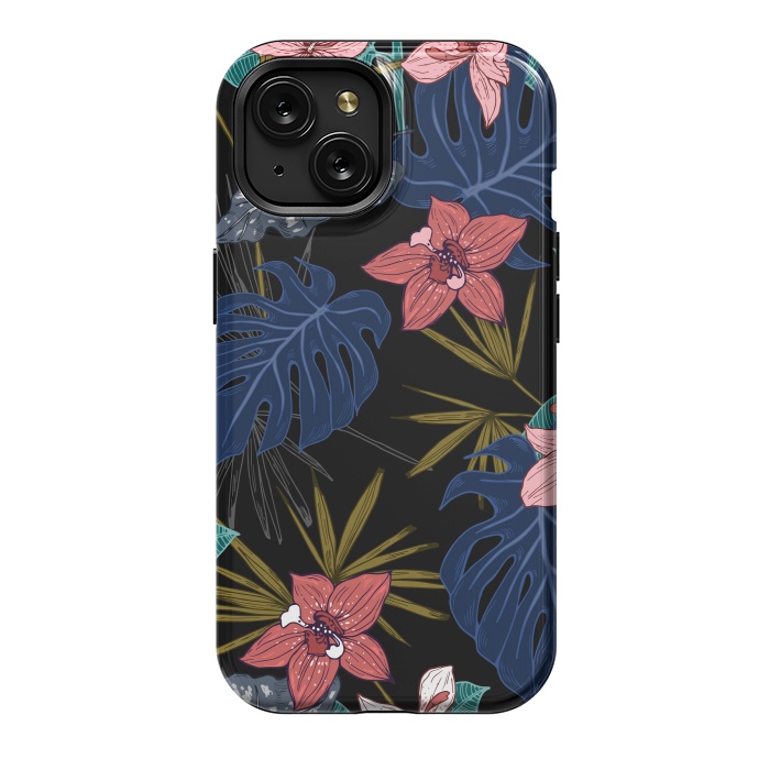 iPhone 15 StrongFit Tropical Plants, Flowers and Leaves Seamless Pattern 12 by ArtsCase