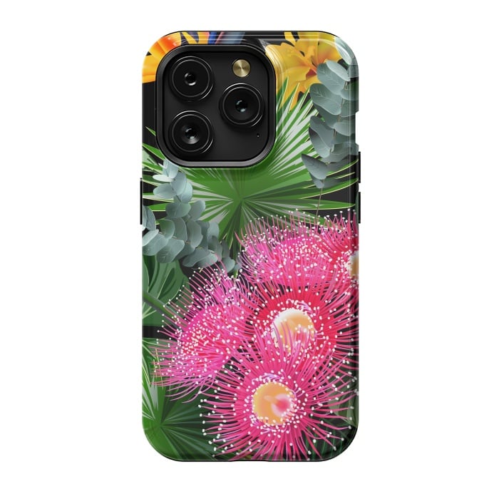 iPhone 15 Pro StrongFit Tropical Flowers and Leaves, Seamless Pattern by ArtsCase