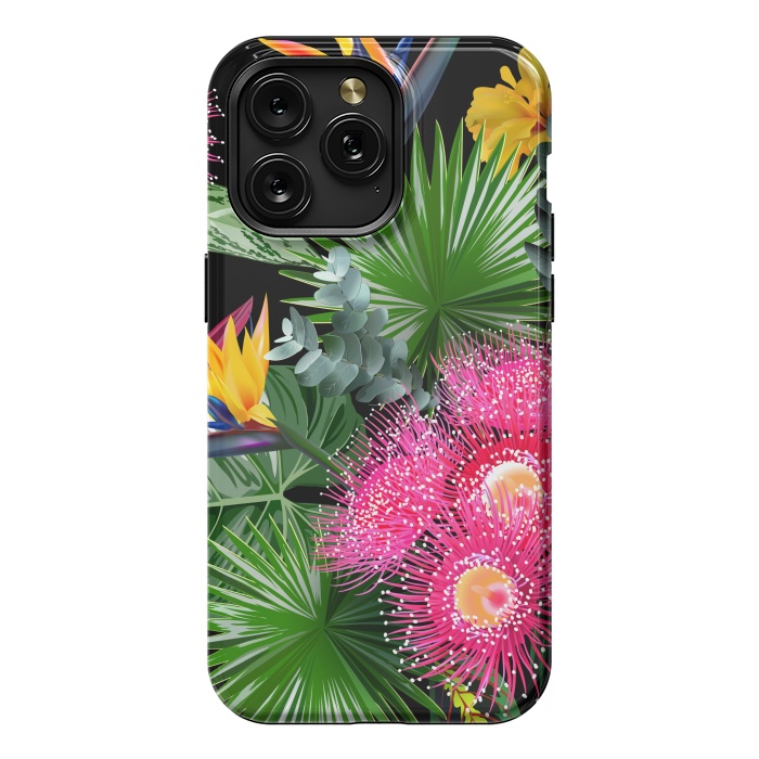 iPhone 15 Pro Max StrongFit Tropical Flowers and Leaves, Seamless Pattern by ArtsCase