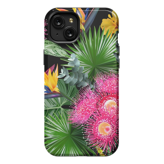 iPhone 15 Plus StrongFit Tropical Flowers and Leaves, Seamless Pattern by ArtsCase