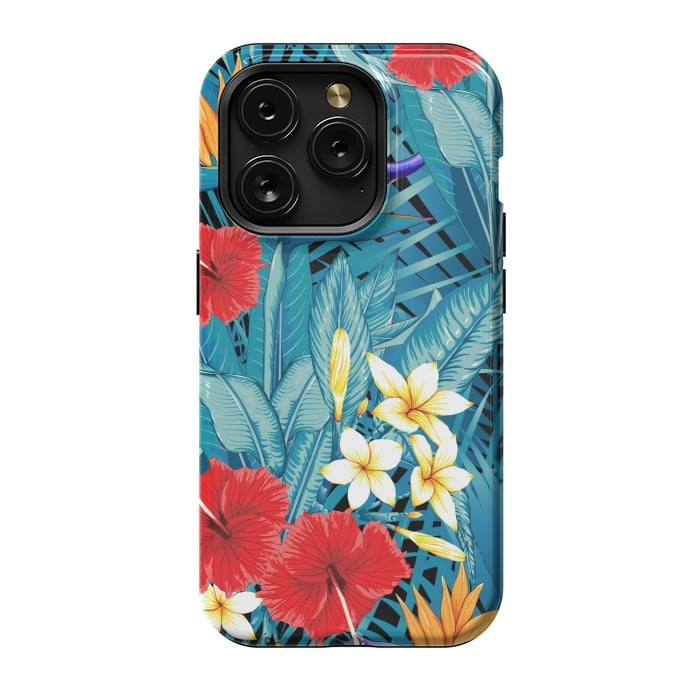 iPhone 15 Pro StrongFit Tropical Flowers Hibiscus Frangipani Heliconias by ArtsCase