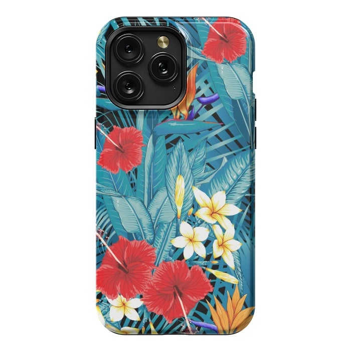 iPhone 15 Pro Max StrongFit Tropical Flowers Hibiscus Frangipani Heliconias by ArtsCase