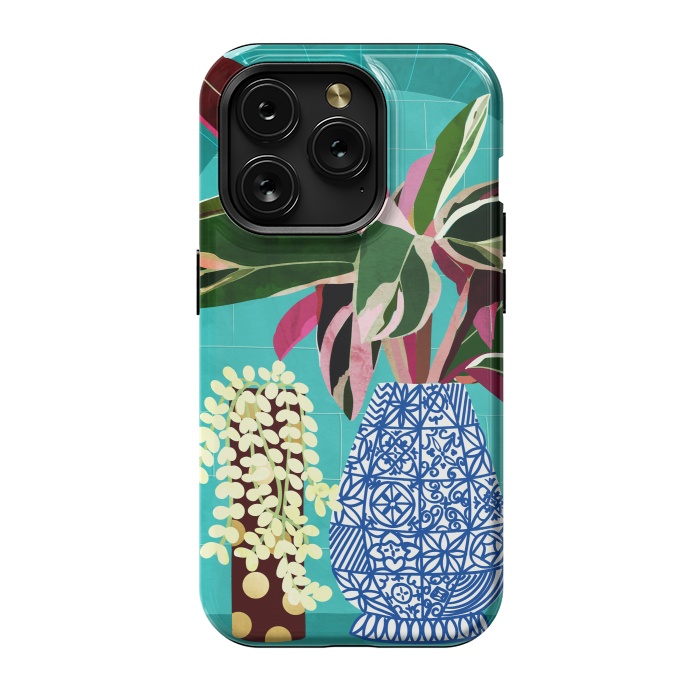 iPhone 15 Pro StrongFit Moroccan Shelfie | Tropical Teal Plants Botanical | Exotic Modern Bohemian Eclectic Décor  by Uma Prabhakar Gokhale