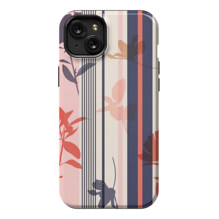 iPhone 15 Plus StrongFit stripes leaf floral pattern by MALLIKA