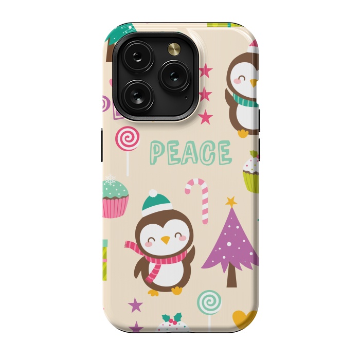 iPhone 15 Pro StrongFit Colorful Cute Penguin and Pecorative Elements for Christmas by ArtsCase