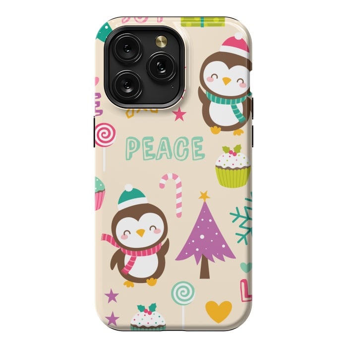 iPhone 15 Pro Max StrongFit Colorful Cute Penguin and Pecorative Elements for Christmas by ArtsCase