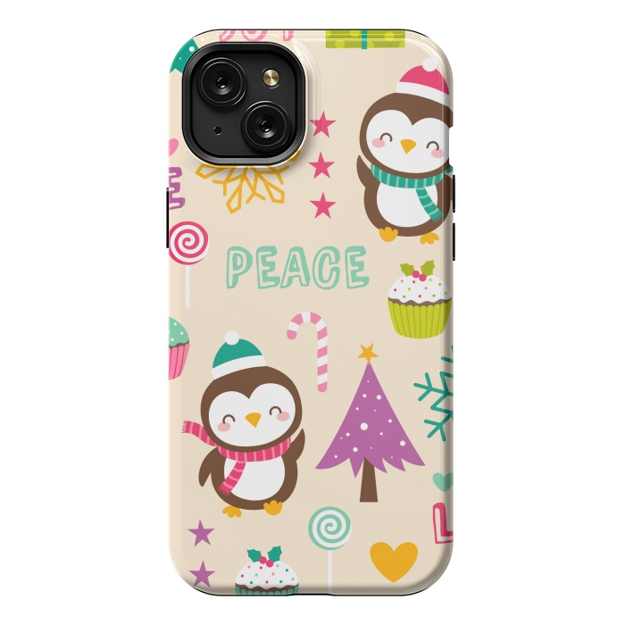 iPhone 15 Plus StrongFit Colorful Cute Penguin and Pecorative Elements for Christmas by ArtsCase