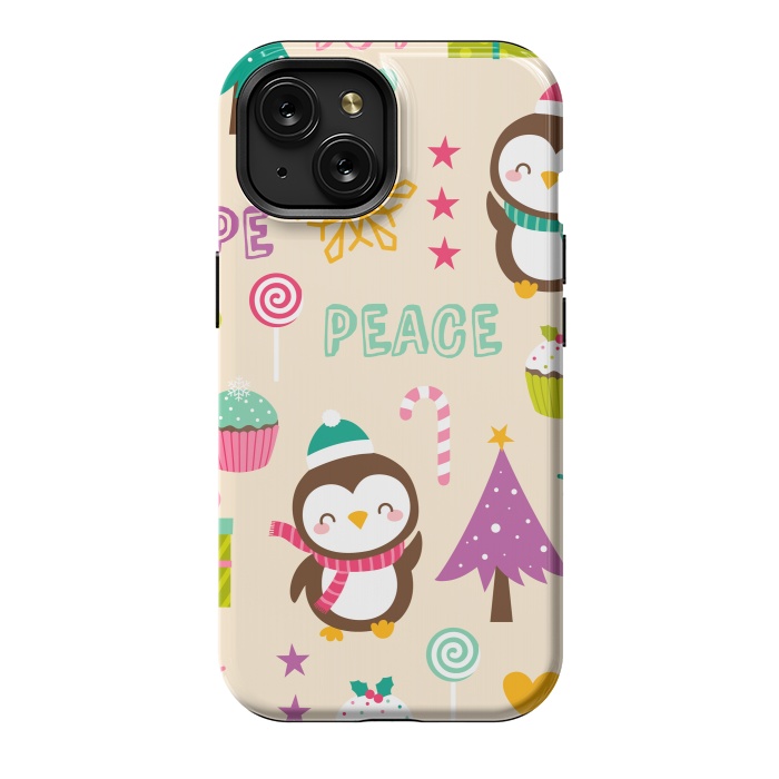 iPhone 15 StrongFit Colorful Cute Penguin and Pecorative Elements for Christmas by ArtsCase