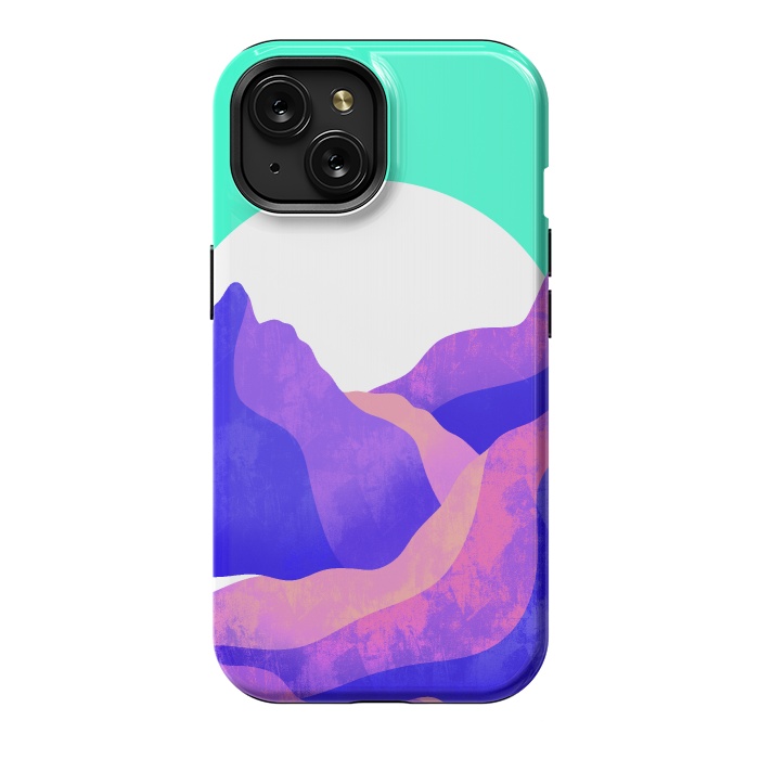 iPhone 15 StrongFit Purple textured mountains by Steve Wade (Swade)