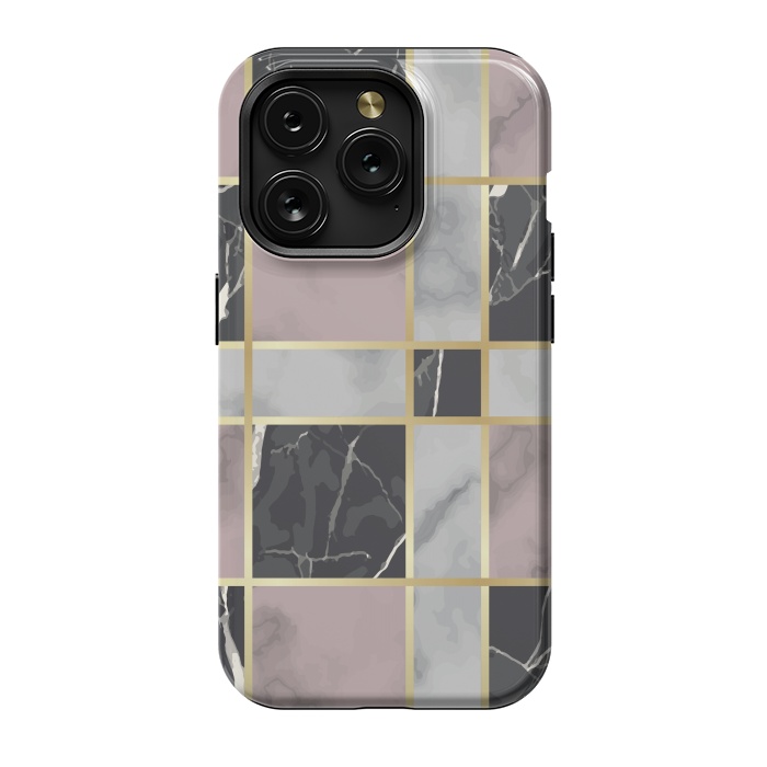 iPhone 15 Pro StrongFit Marble Repeat Marbling Surface with Gold by ArtsCase