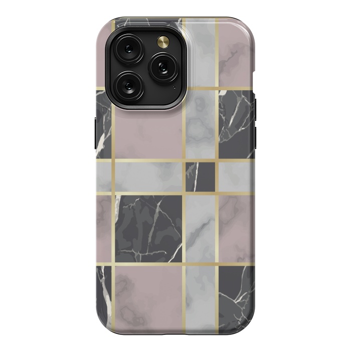 iPhone 15 Pro Max StrongFit Marble Repeat Marbling Surface with Gold by ArtsCase
