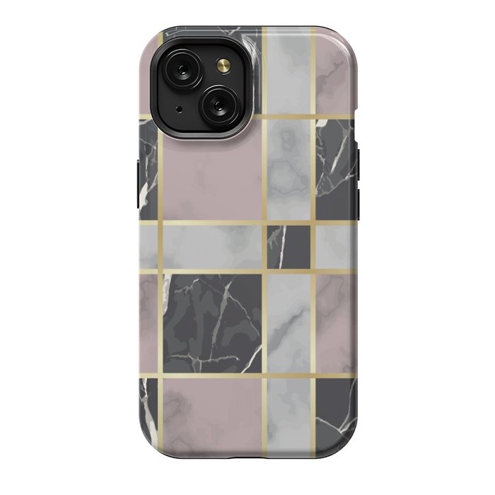 iPhone 15 StrongFit Marble Repeat Marbling Surface with Gold by ArtsCase