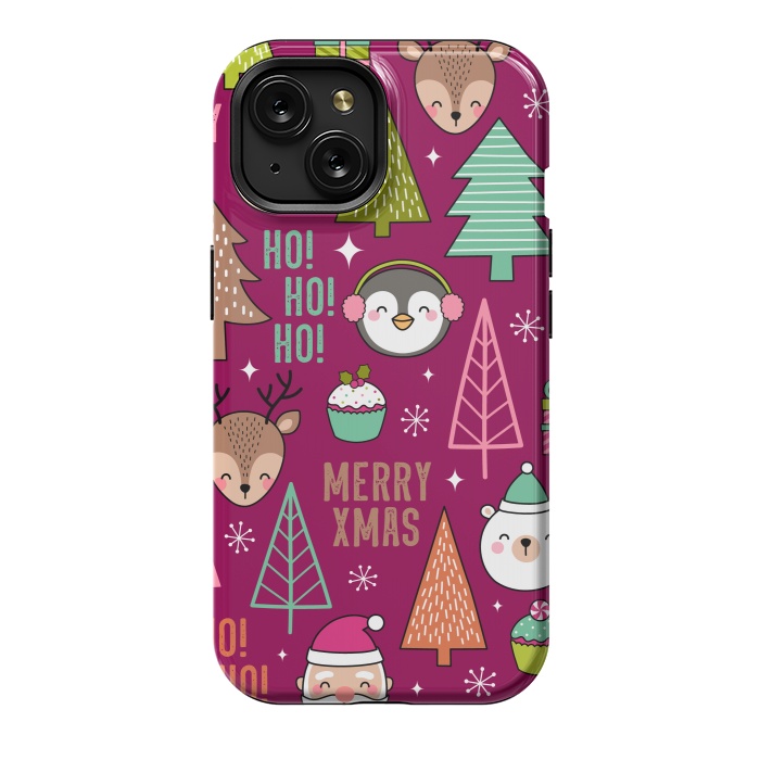 iPhone 15 StrongFit Pine Trees and Christmas Elements Seamless Pattern by ArtsCase
