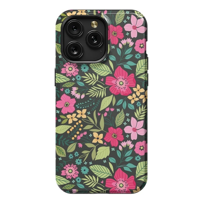 iPhone 15 Pro Max StrongFit Pretty Flowers on Dark Green Background by ArtsCase