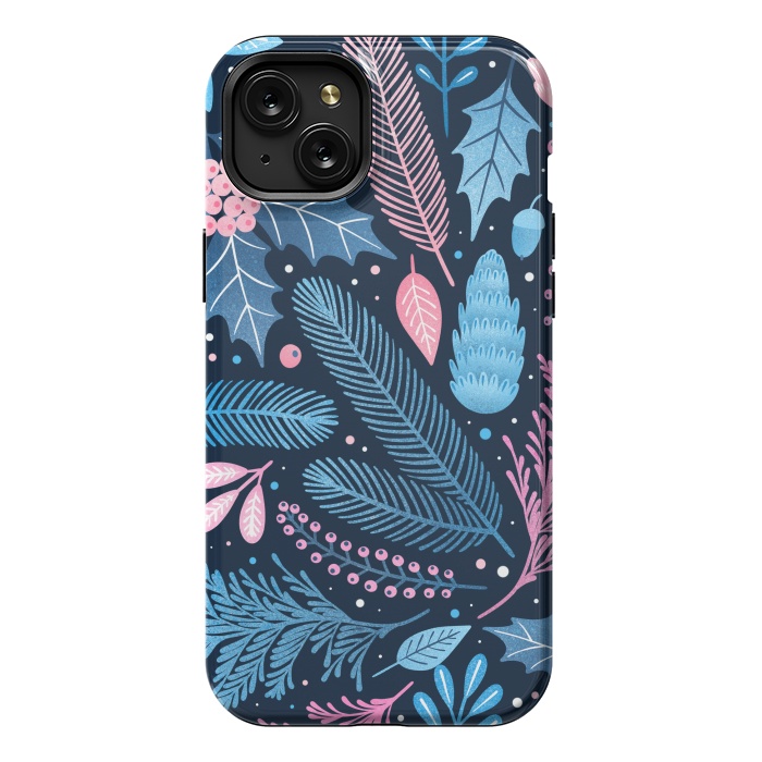 iPhone 15 Plus StrongFit Seamless Christmas Pattern with Winter Plants. by ArtsCase