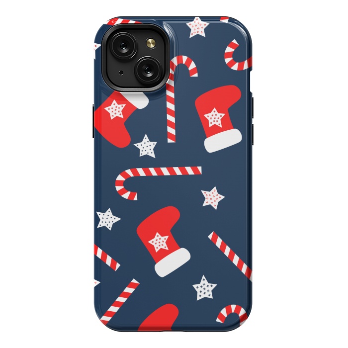 iPhone 15 Plus StrongFit Seamless Christmas Pattern with Xmas Socks by ArtsCase