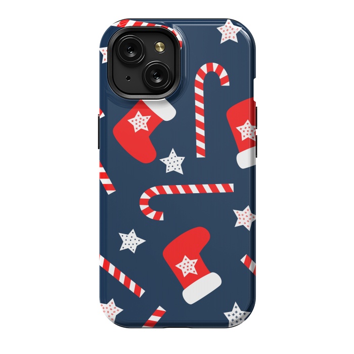 iPhone 15 StrongFit Seamless Christmas Pattern with Xmas Socks by ArtsCase
