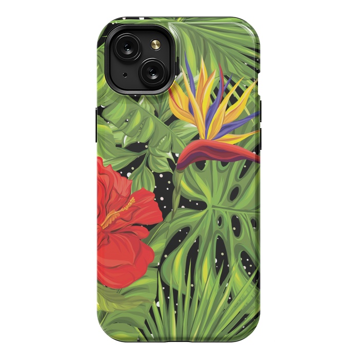iPhone 15 Plus StrongFit Seamless Pattern Background with Tropical Plants Monstera by ArtsCase