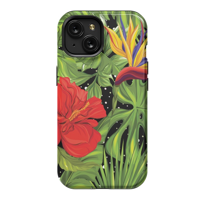 iPhone 15 StrongFit Seamless Pattern Background with Tropical Plants Monstera by ArtsCase