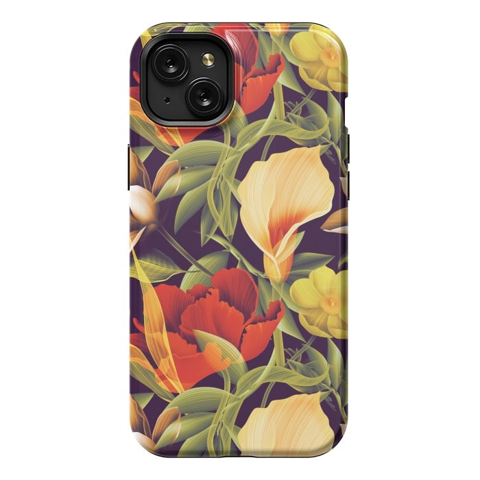 iPhone 15 Plus StrongFit Seamless Tropical Flower Plant and Leaf Pattern by ArtsCase