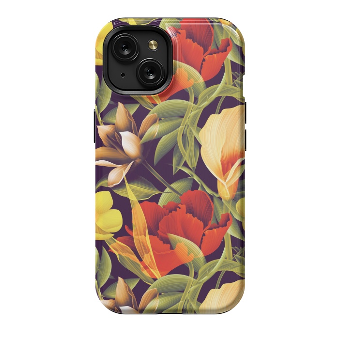 iPhone 15 StrongFit Seamless Tropical Flower Plant and Leaf Pattern by ArtsCase