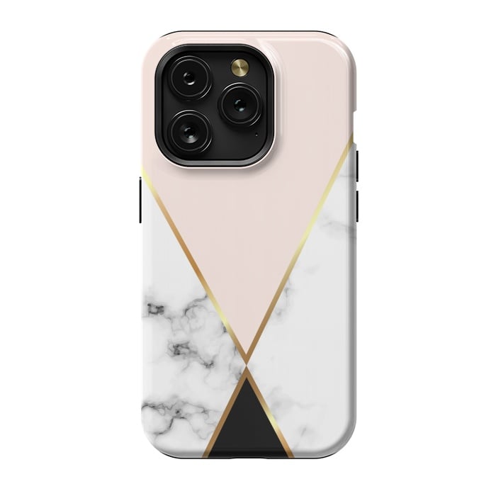 iPhone 15 Pro StrongFit Vector Marble Geometric Background with Black and Gold Triangles by ArtsCase