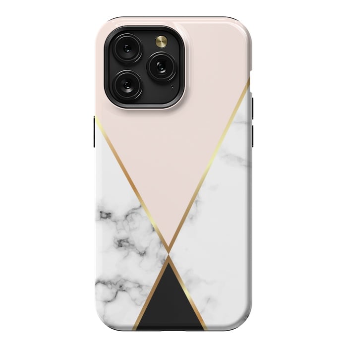 iPhone 15 Pro Max StrongFit Vector Marble Geometric Background with Black and Gold Triangles by ArtsCase
