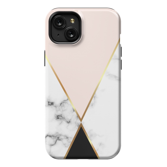 iPhone 15 Plus StrongFit Vector Marble Geometric Background with Black and Gold Triangles by ArtsCase