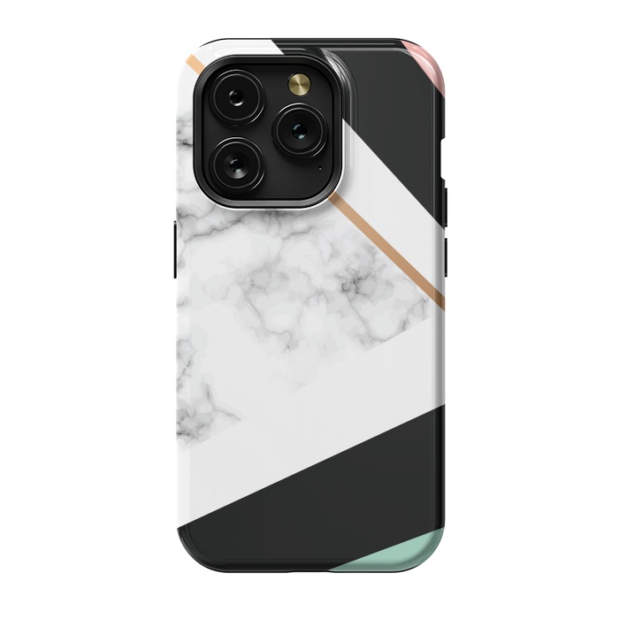 iPhone 15 Pro StrongFit Vector Marble Texture Design with Golden Geometric Lines by ArtsCase