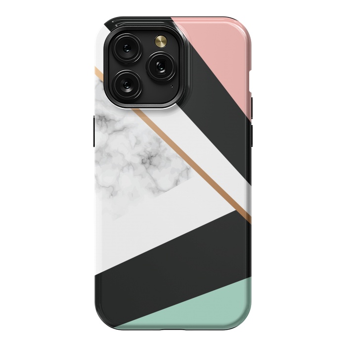 iPhone 15 Pro Max StrongFit Vector Marble Texture Design with Golden Geometric Lines by ArtsCase