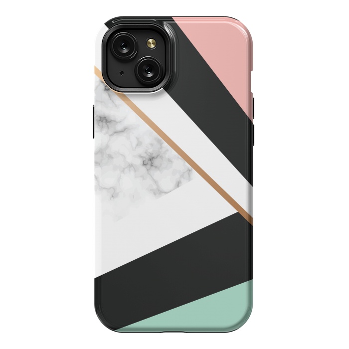 iPhone 15 Plus StrongFit Vector Marble Texture Design with Golden Geometric Lines by ArtsCase