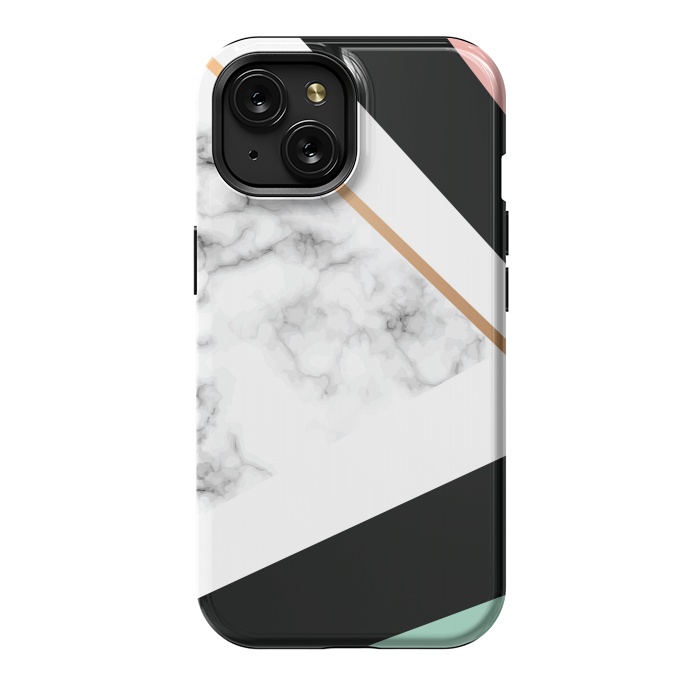 iPhone 15 StrongFit Vector Marble Texture Design with Golden Geometric Lines by ArtsCase