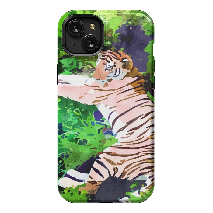 iPhone 15 Plus StrongFit Blush Tiger by Uma Prabhakar Gokhale