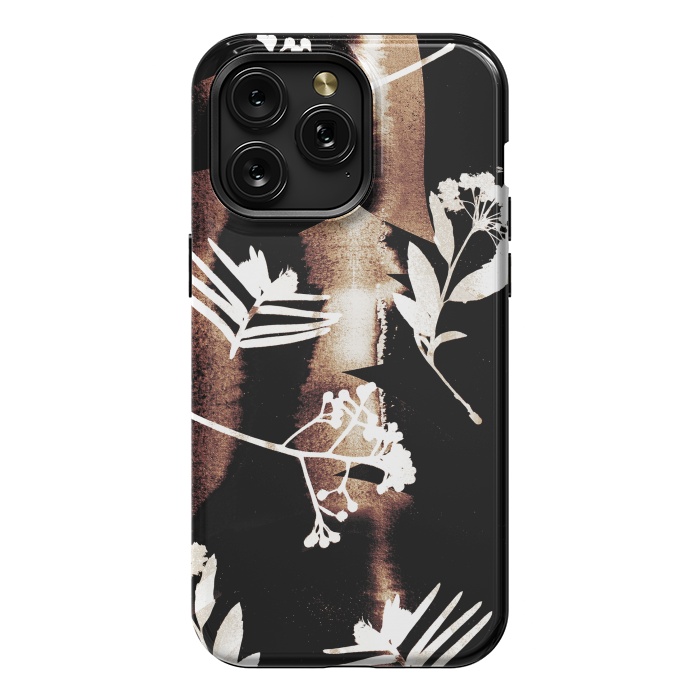 iPhone 15 Pro Max StrongFit Cyanotype brown painted wild plants pattern by Oana 