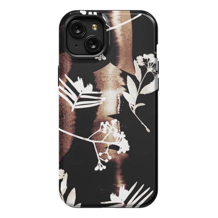 iPhone 15 Plus StrongFit Cyanotype brown painted wild plants pattern by Oana 