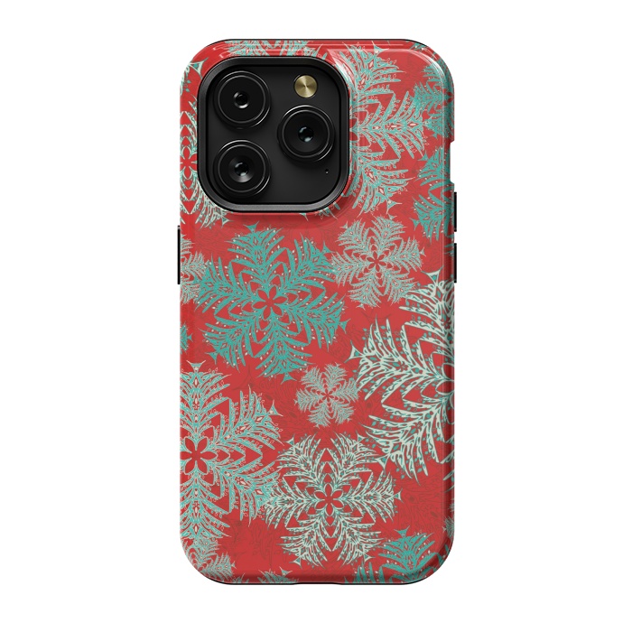 iPhone 15 Pro StrongFit Xmas Snowflakes Red Aqua by Lotti Brown