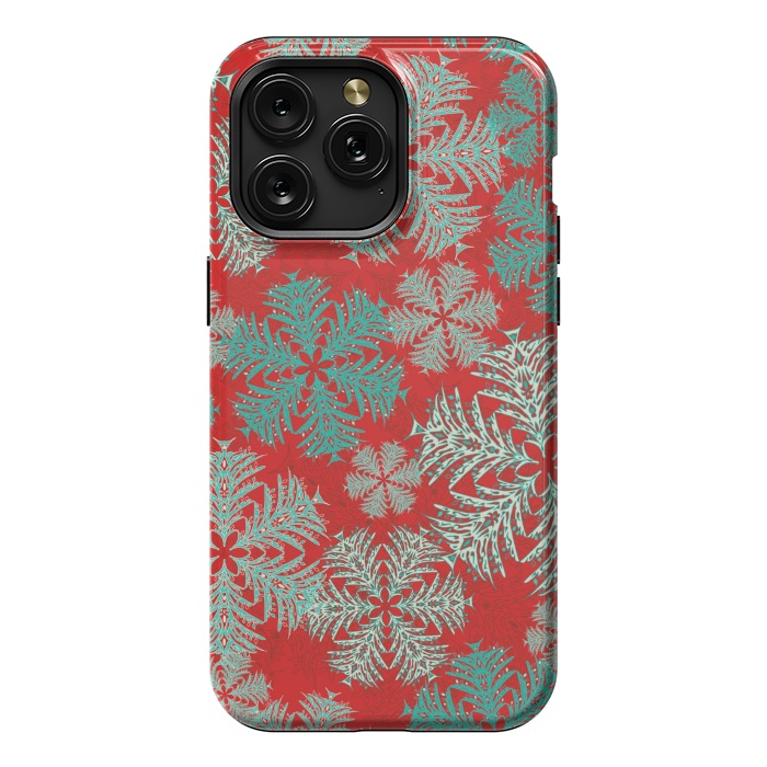 iPhone 15 Pro Max StrongFit Xmas Snowflakes Red Aqua by Lotti Brown