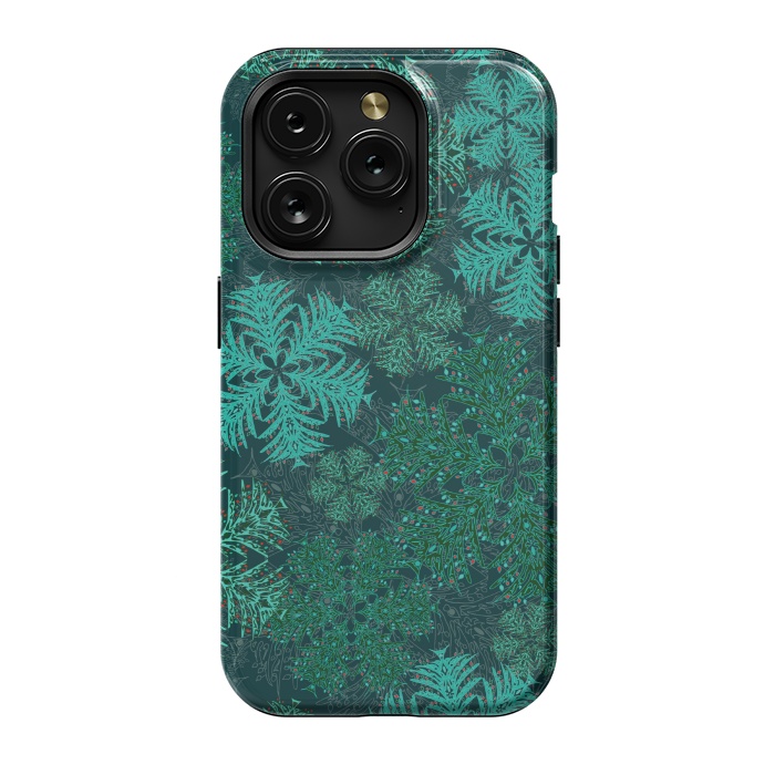 iPhone 15 Pro StrongFit Xmas Snowflakes Teal by Lotti Brown