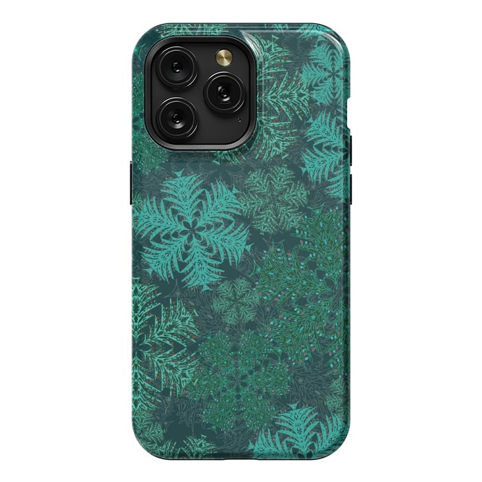 iPhone 15 Pro Max StrongFit Xmas Snowflakes Teal by Lotti Brown