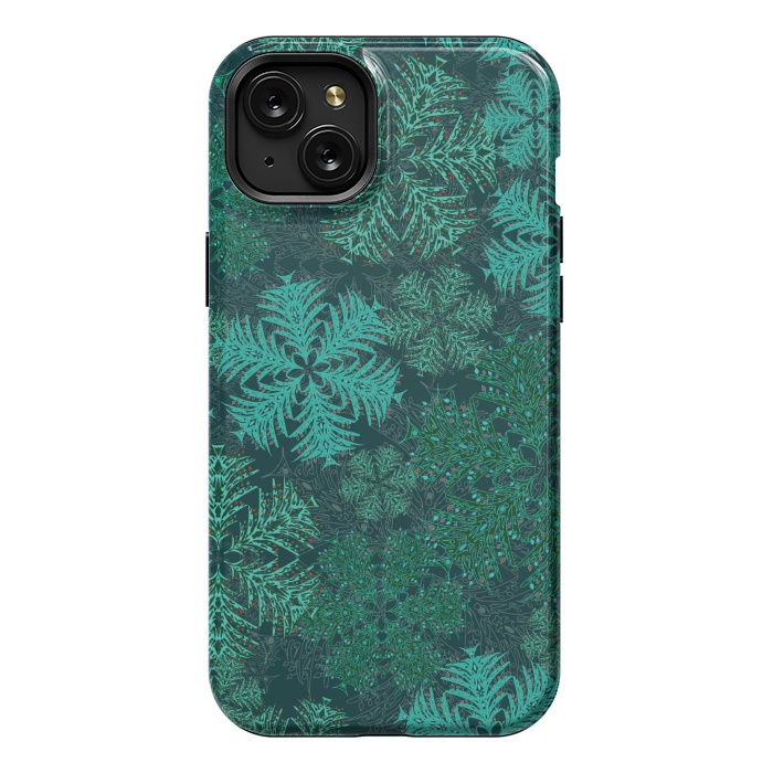 iPhone 15 Plus StrongFit Xmas Snowflakes Teal by Lotti Brown