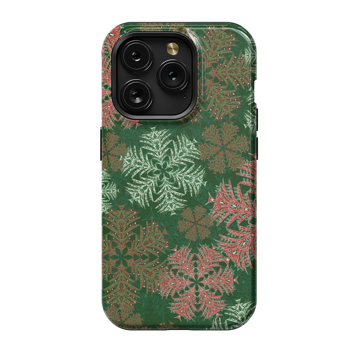 iPhone 15 Pro StrongFit Xmas Snowflakes Red & Green by Lotti Brown