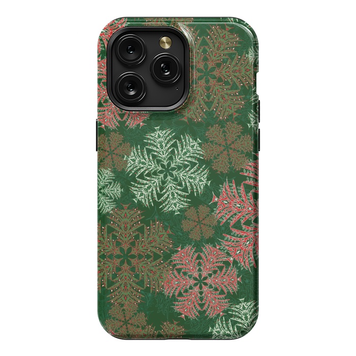 iPhone 15 Pro Max StrongFit Xmas Snowflakes Red & Green by Lotti Brown