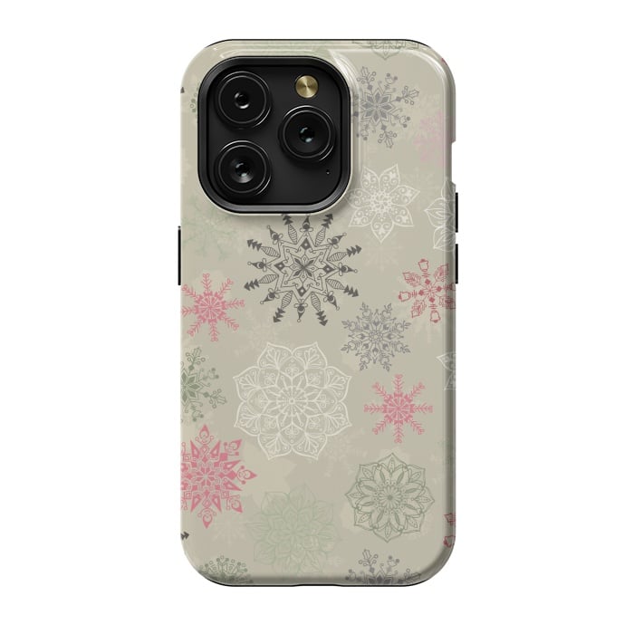 iPhone 15 Pro StrongFit Christmas Snowflakes on Light Green by Paula Ohreen