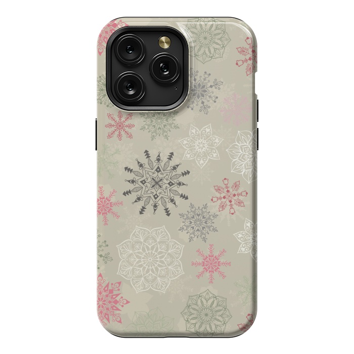 iPhone 15 Pro Max StrongFit Christmas Snowflakes on Light Green by Paula Ohreen