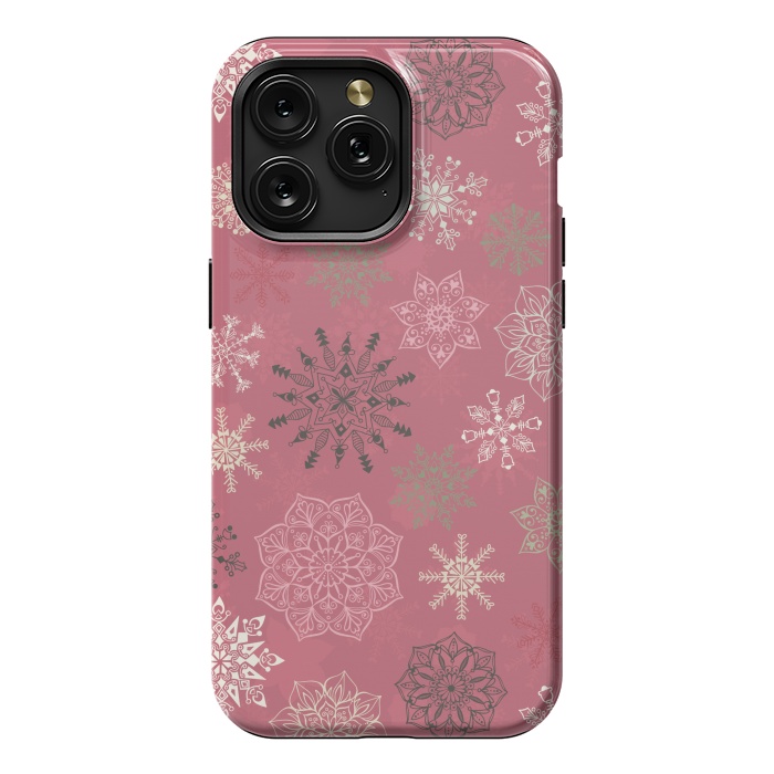 iPhone 15 Pro Max StrongFit Christmas Snowflakes on Pink by Paula Ohreen