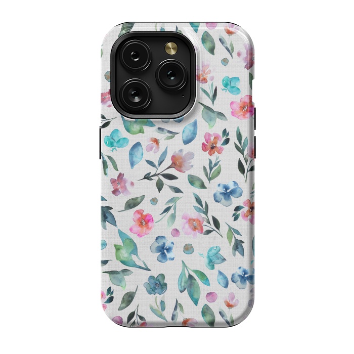 iPhone 15 Pro StrongFit Beautiful watercolor florals tossed on a textured background by Paula Ohreen