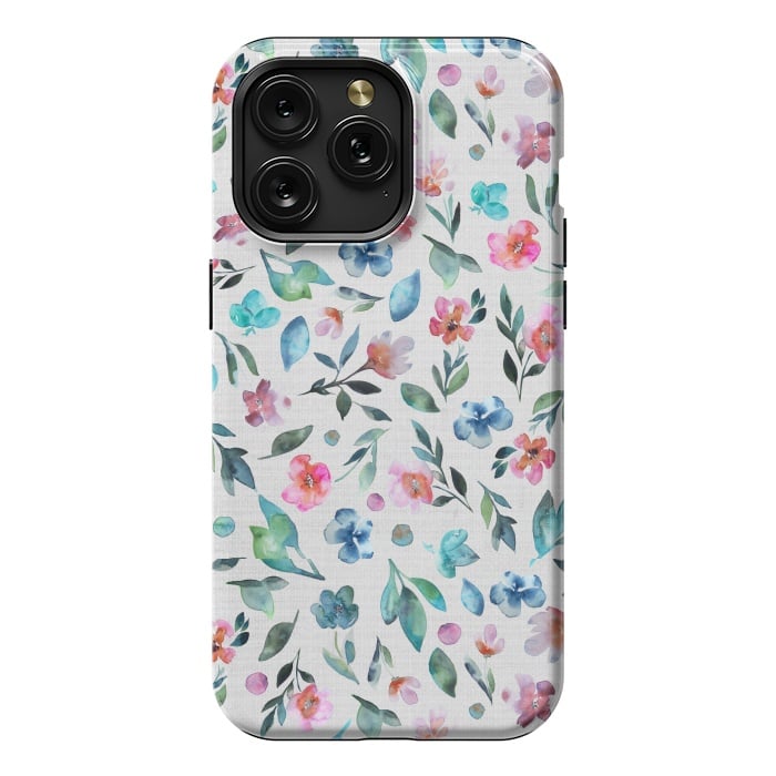 iPhone 15 Pro Max StrongFit Beautiful watercolor florals tossed on a textured background by Paula Ohreen