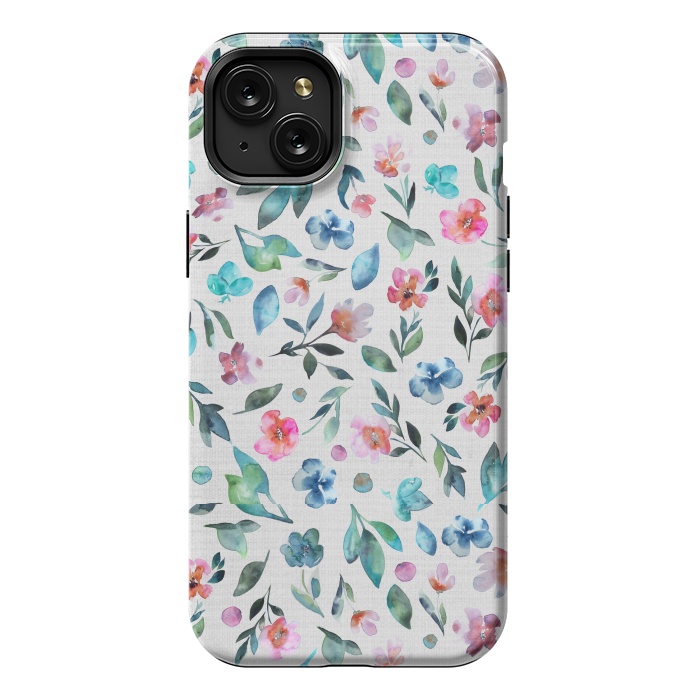 iPhone 15 Plus StrongFit Beautiful watercolor florals tossed on a textured background by Paula Ohreen